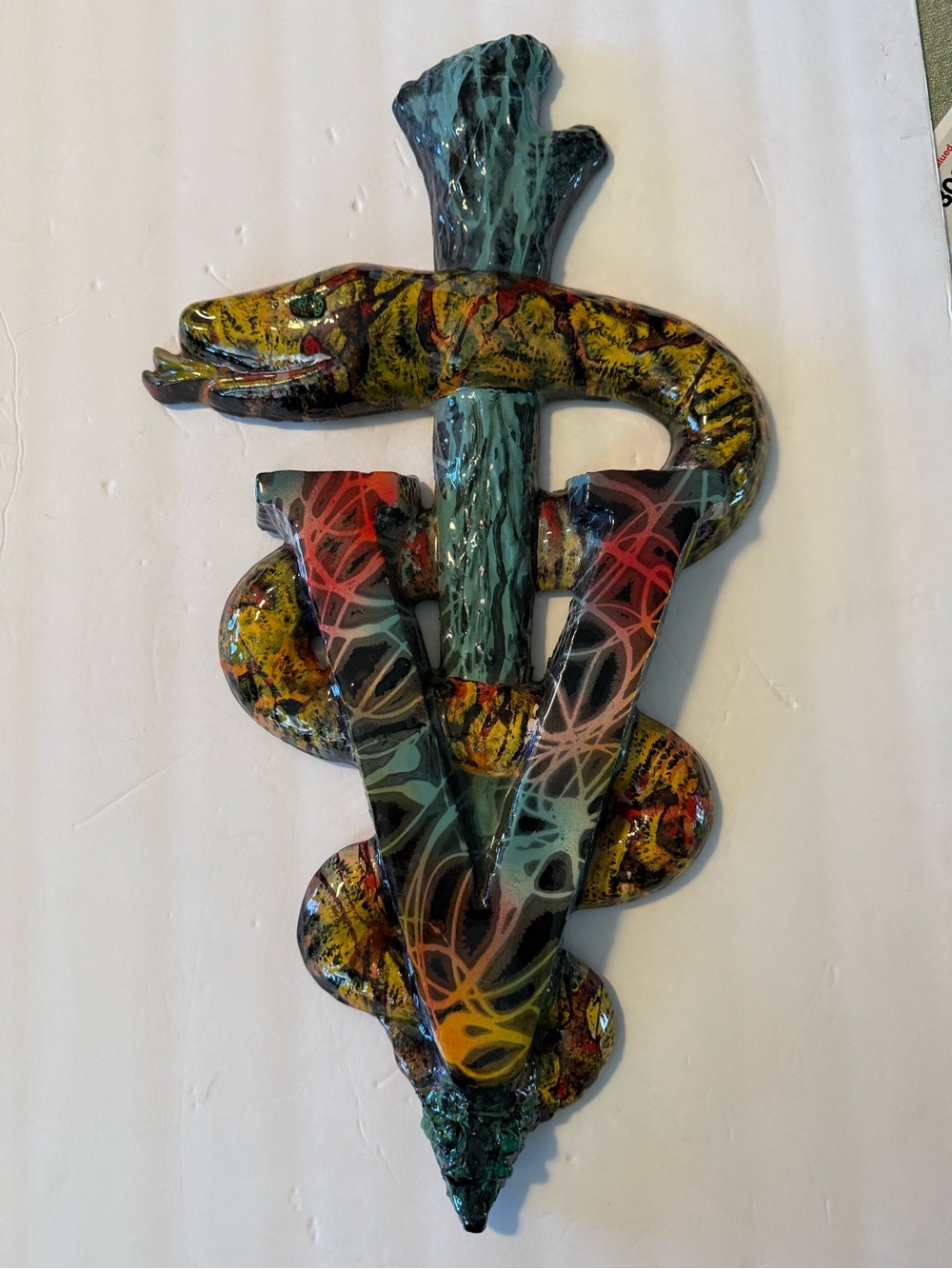 Rare Veterinarian Caduceus Metal Wall Art Hanging Sculpture  21”x11.5”.